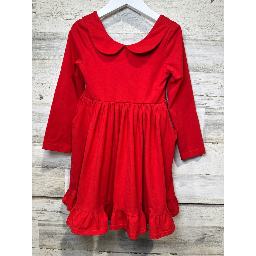 Serendipity Peter Pan Collar Dress Girls Kids 5 Red Ruffle Long Sleeve EUC